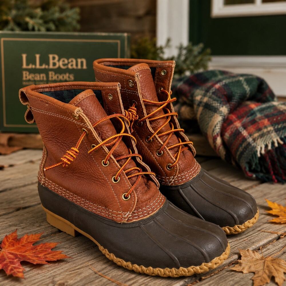 L.L.Bean Flannel Lined Bean Boots Womens Size 8 Maine Made Duck Boots EUC